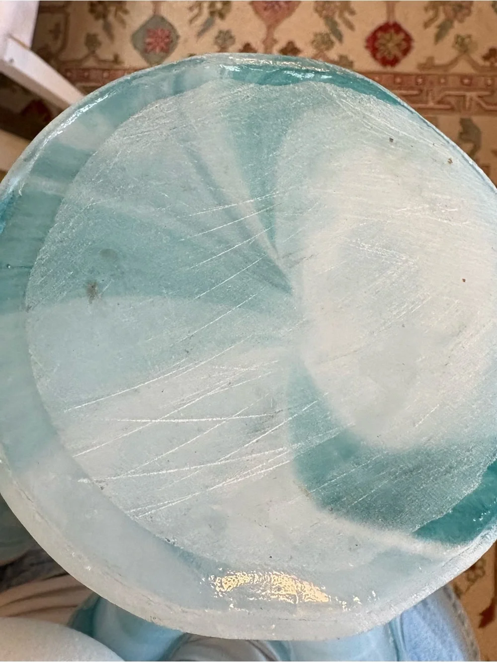 Murano Italy || Large Art Glass Vase Fan Ruffle Light Blue Aqua White 12” Tall